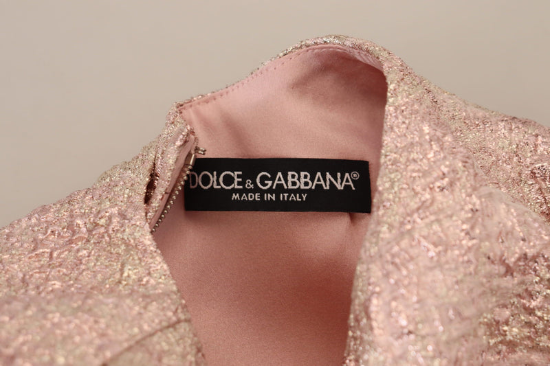 Dolce & Gabbana Pink Jacquard 3/4 Sleeve Sheath Midi Dress
