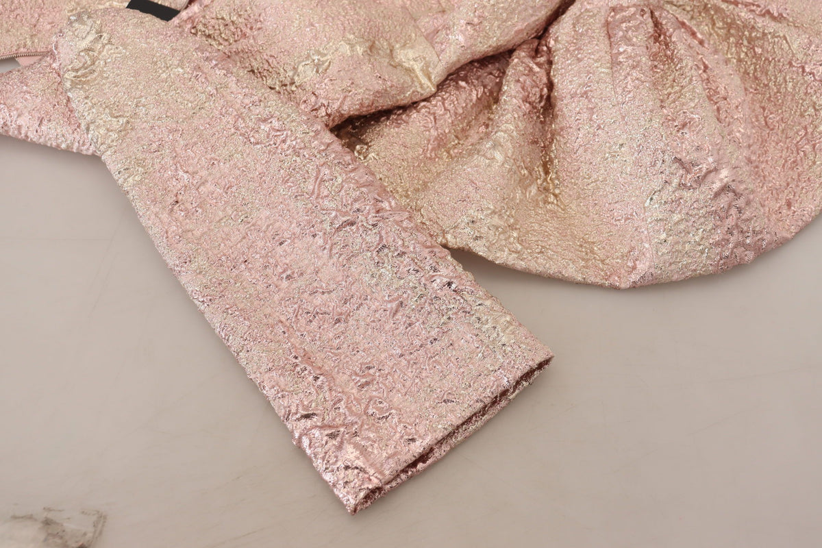 Dolce & Gabbana Pink Jacquard 3/4 Sleeve Sheath Midi Dress