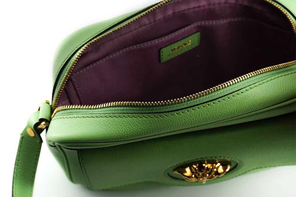 Sacoche élégante pour appareil photo en cuir vert menthe Versace