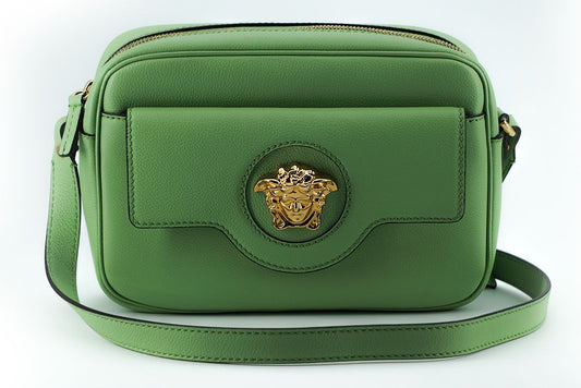 Sacoche élégante pour appareil photo en cuir vert menthe Versace