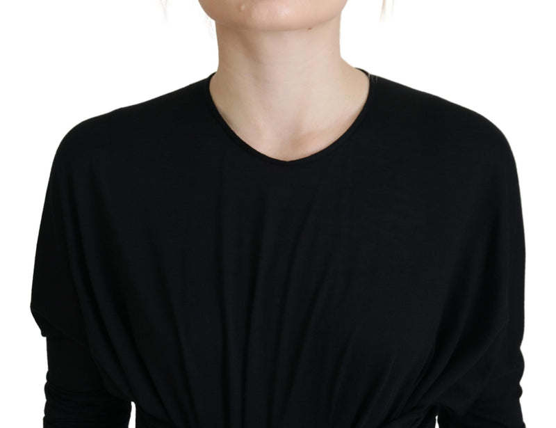 Dolce & Gabbana Black Sheath Midi Gown - Elegant Wool Wrap Dress