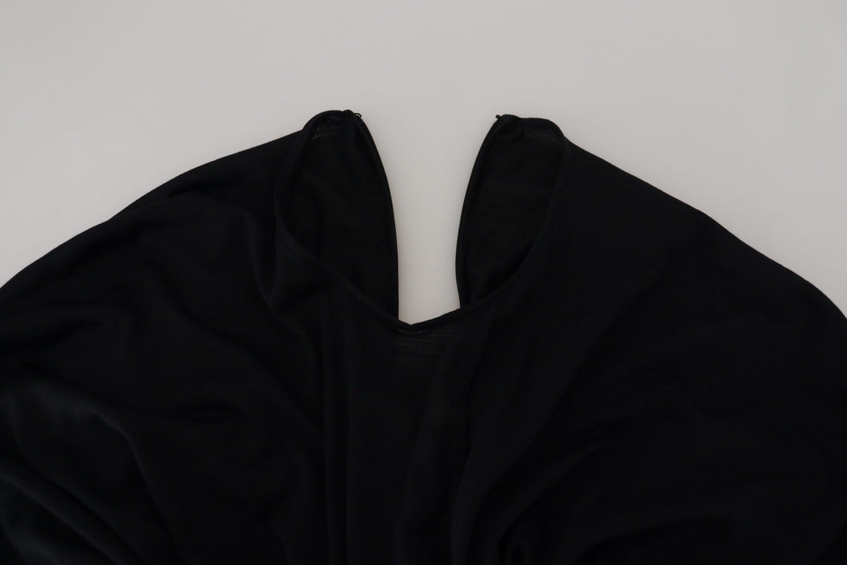 Dolce & Gabbana Black Sheath Midi Gown - Elegant Wool Wrap Dress