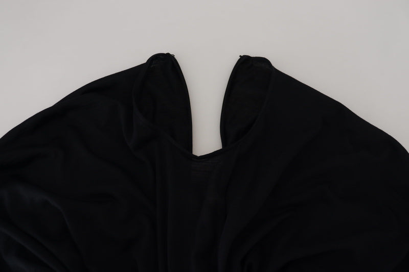 Dolce & Gabbana Black Sheath Midi Gown - Elegant Wool Wrap Dress