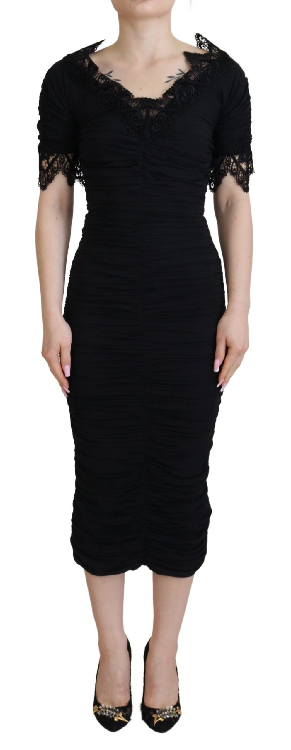 Dolce & Gabbana Robe Midi Bodycon en Soie Noire