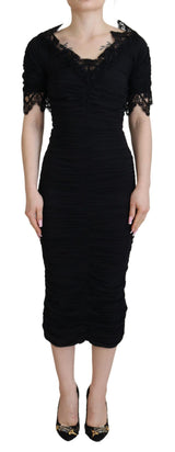 Dolce & Gabbana Robe Midi Bodycon en Soie Noire
