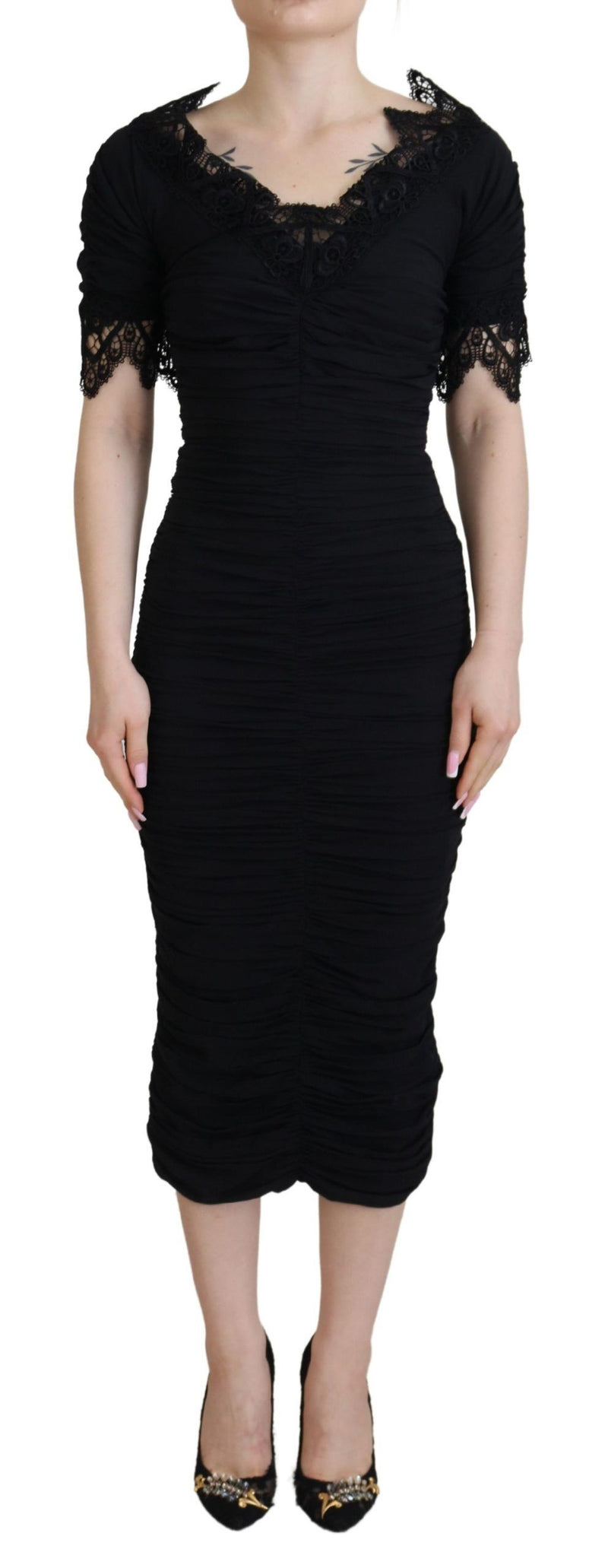 Dolce & Gabbana Robe Midi Bodycon en Soie Noire