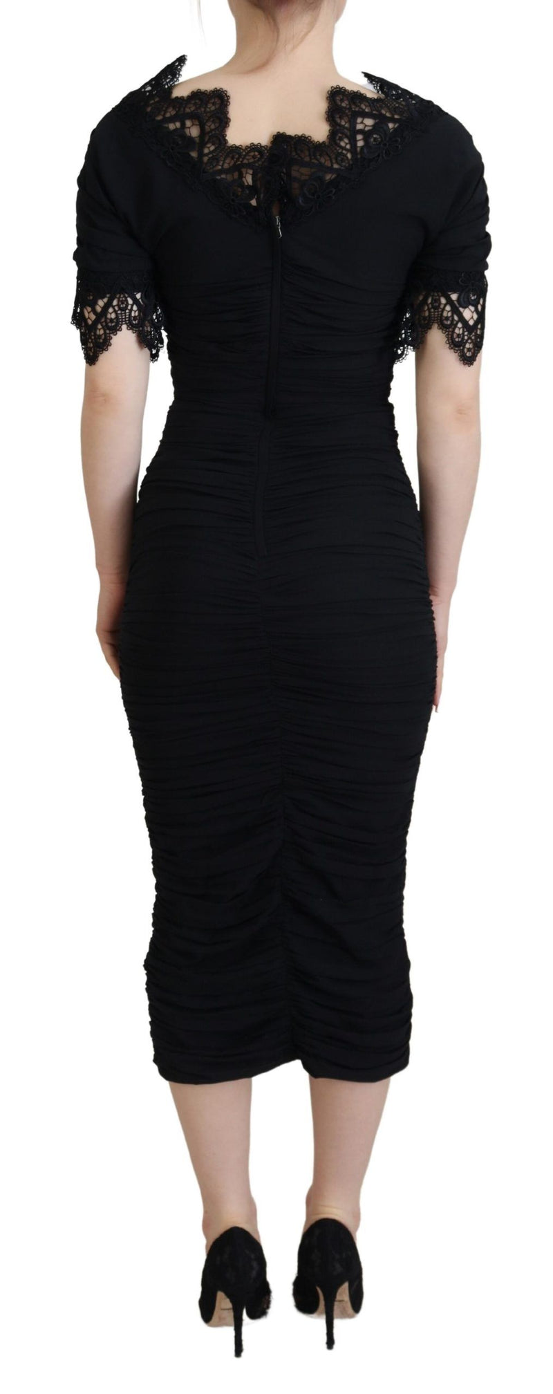 Dolce & Gabbana Robe Midi Bodycon en Soie Noire