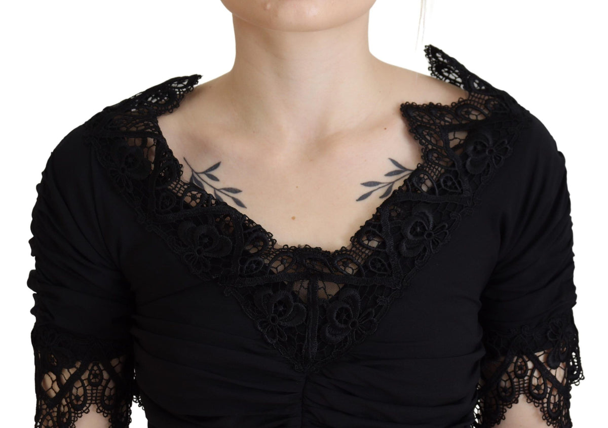 Dolce & Gabbana Robe Midi Bodycon en Soie Noire