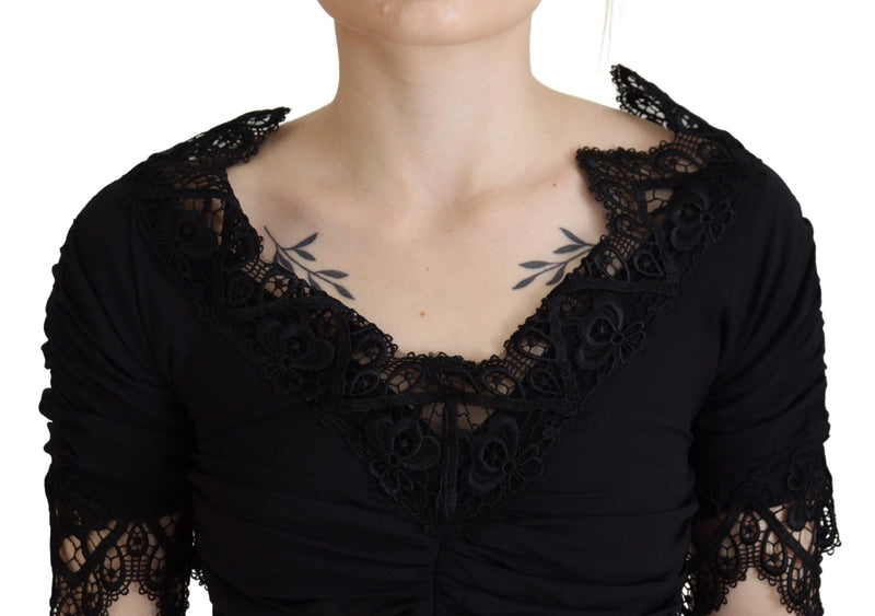 Dolce & Gabbana Robe Midi Bodycon en Soie Noire