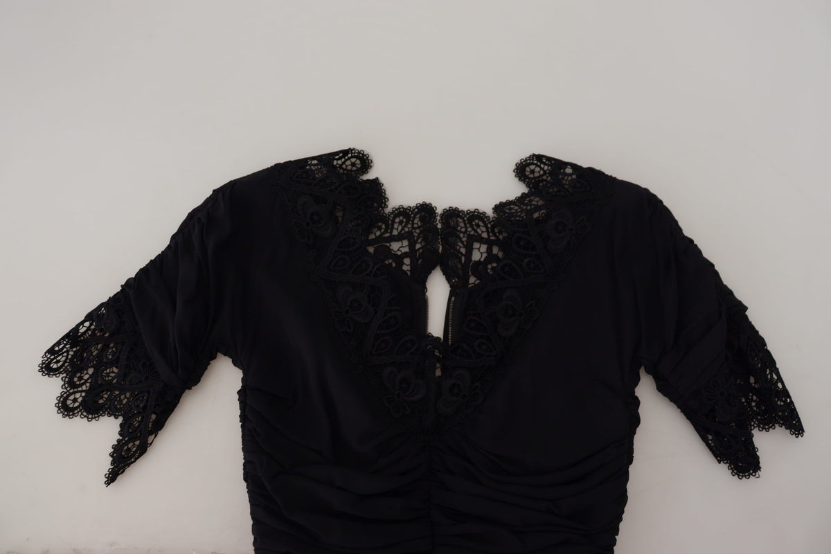Dolce & Gabbana Robe Midi Bodycon en Soie Noire
