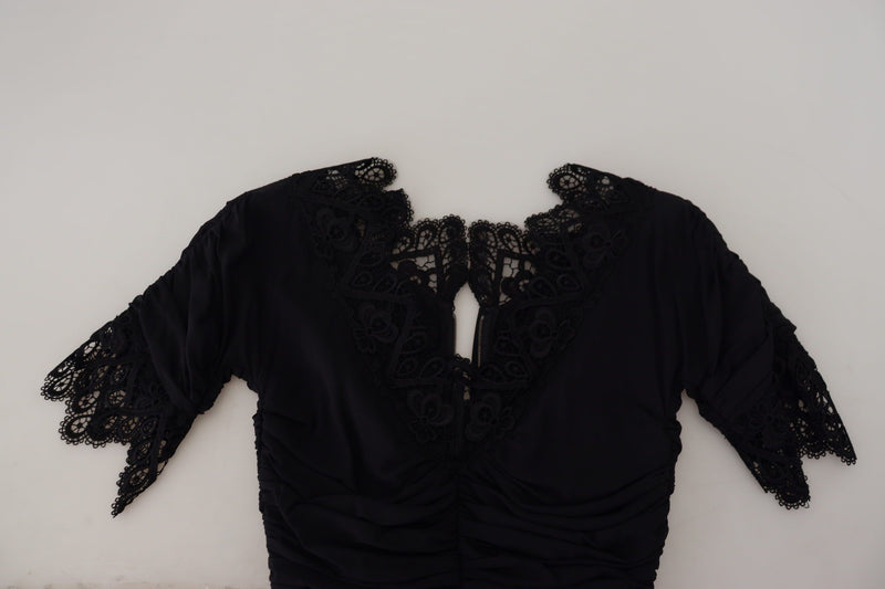 Dolce & Gabbana Robe Midi Bodycon en Soie Noire