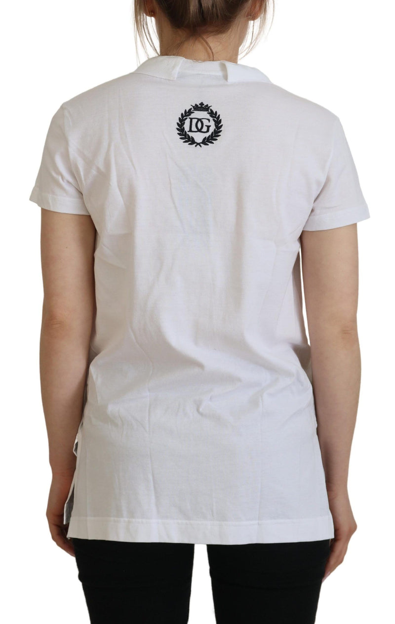 Dolce & Gabbana White Short Sleeve V-neck Cotton Top T-shirt
