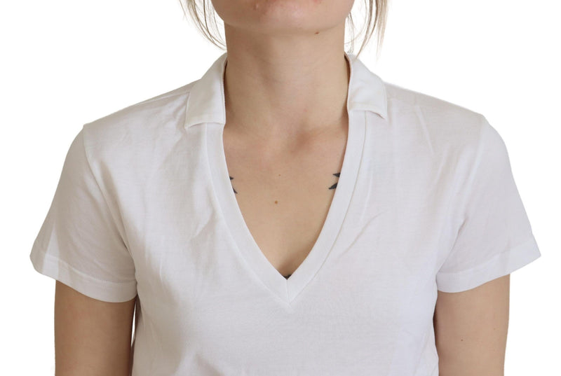 Dolce & Gabbana White Short Sleeve V-neck Cotton Top T-shirt
