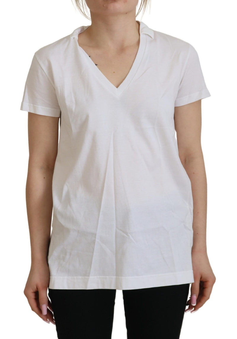 Dolce & Gabbana White Short Sleeve V-neck Cotton Top T-shirt