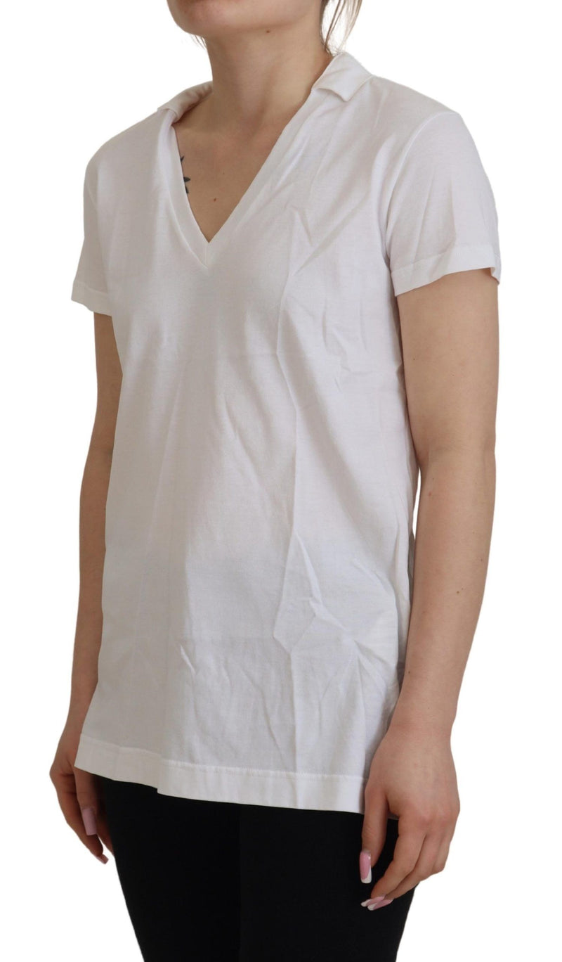 Dolce & Gabbana White Short Sleeve V-neck Cotton Top T-shirt