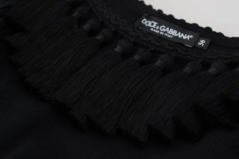 Dolce & Gabbana Black Tank Top Blouse with Tassle