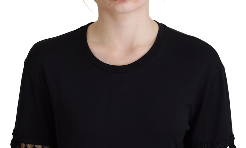 Dolce & Gabbana Black Cotton T-Shirt Blouse with Tassle