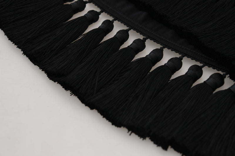 Dolce & Gabbana Black Cotton T-Shirt Blouse with Tassle