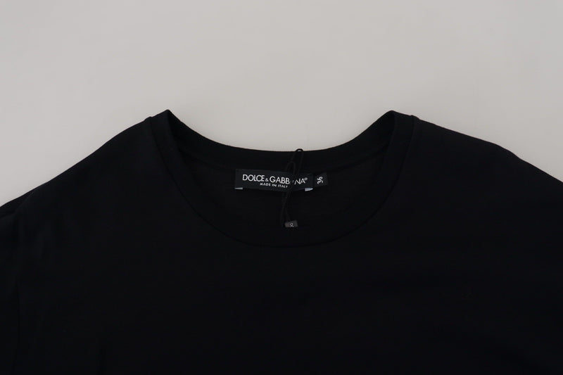 Dolce & Gabbana Black Cotton T-Shirt Blouse with Tassle