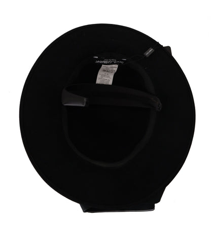 Chapeau Fedora Dolce & Gabbana avec broche en forme de cœur et plumes en cristal noir