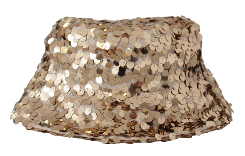 Dolce & Gabbana Gold Silk Sequin Embellished Bucket Hat