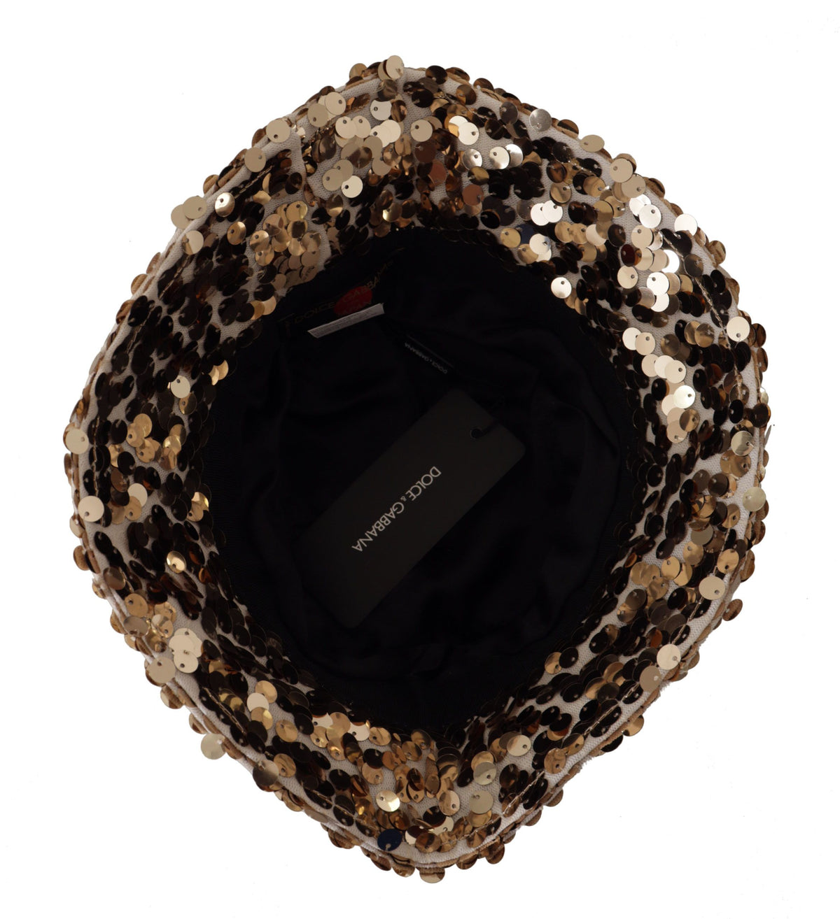 Dolce & Gabbana Gold Silk Sequin Embellished Bucket Hat