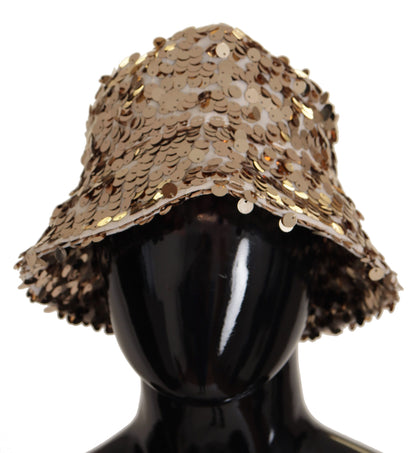 Chapeau bob Dolce & Gabbana en soie dorée orné de sequins