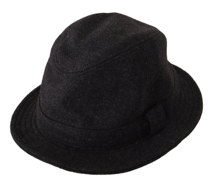 Chapeau Fedora Trilby Cappello avec logo en laine vierge grise Dolce & Gabbana