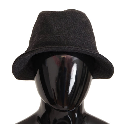 Chapeau Fedora Trilby Cappello avec logo en laine vierge grise Dolce & Gabbana