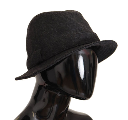 Chapeau Fedora Trilby Cappello avec logo en laine vierge grise Dolce & Gabbana