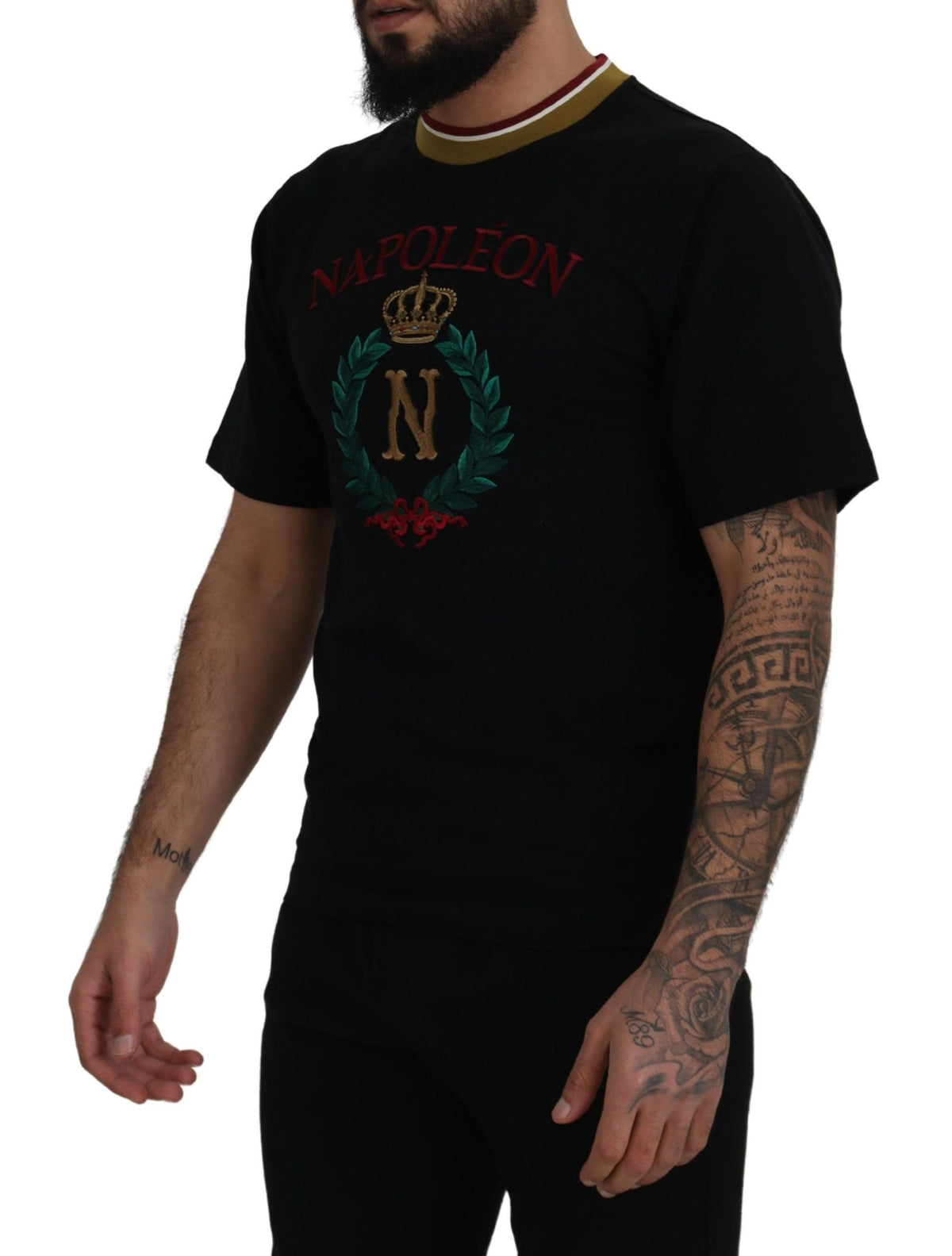T-shirt à col rond en coton noir brodé de Dolce &amp; Gabbana