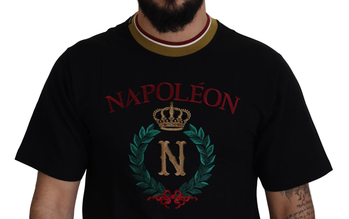 T-shirt à col rond en coton noir brodé de Dolce &amp; Gabbana