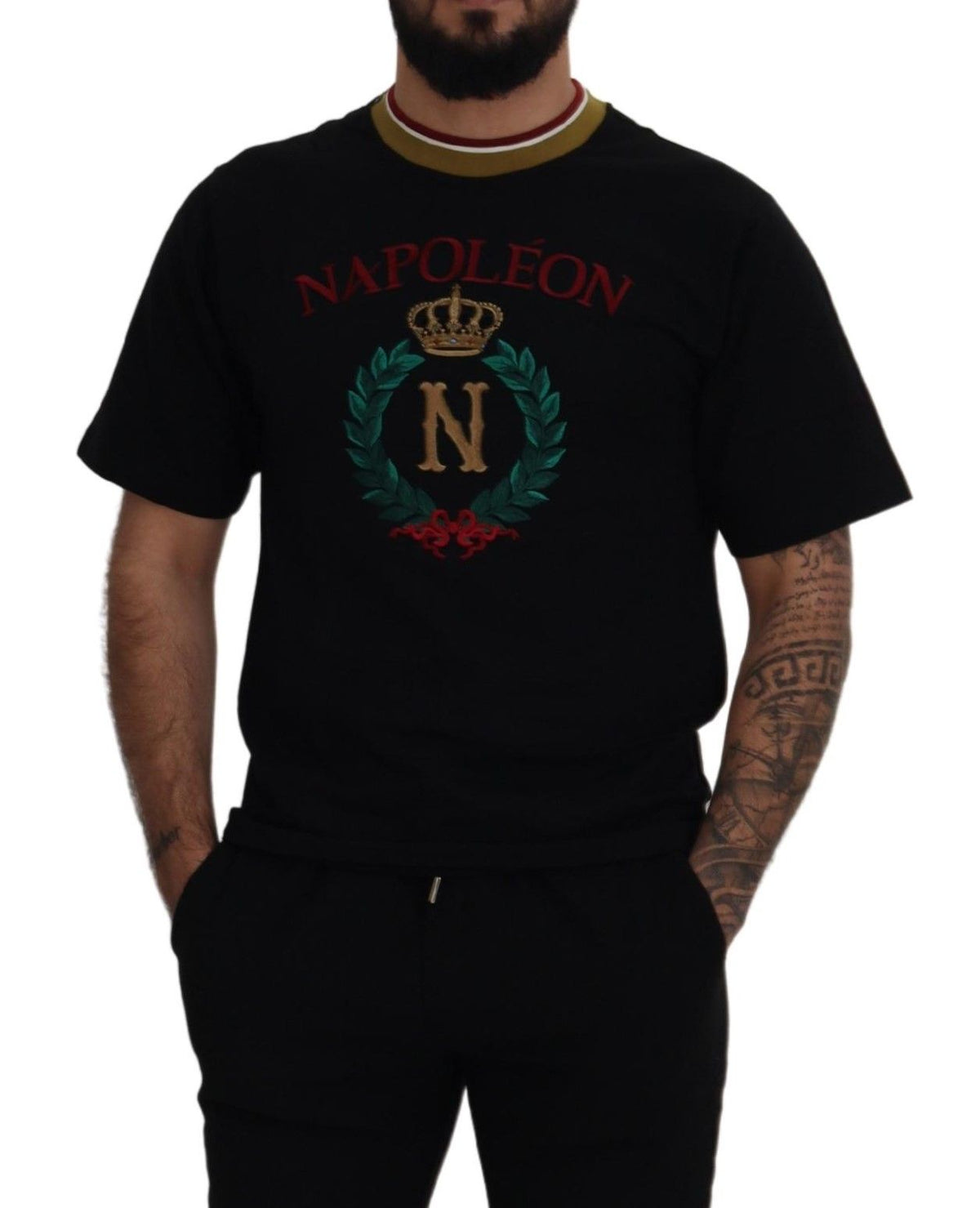 T-shirt à col rond en coton noir brodé de Dolce &amp; Gabbana