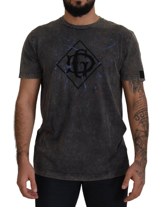 Dolce & Gabbana grijs T-shirt met DG-logo en verkleurd effect