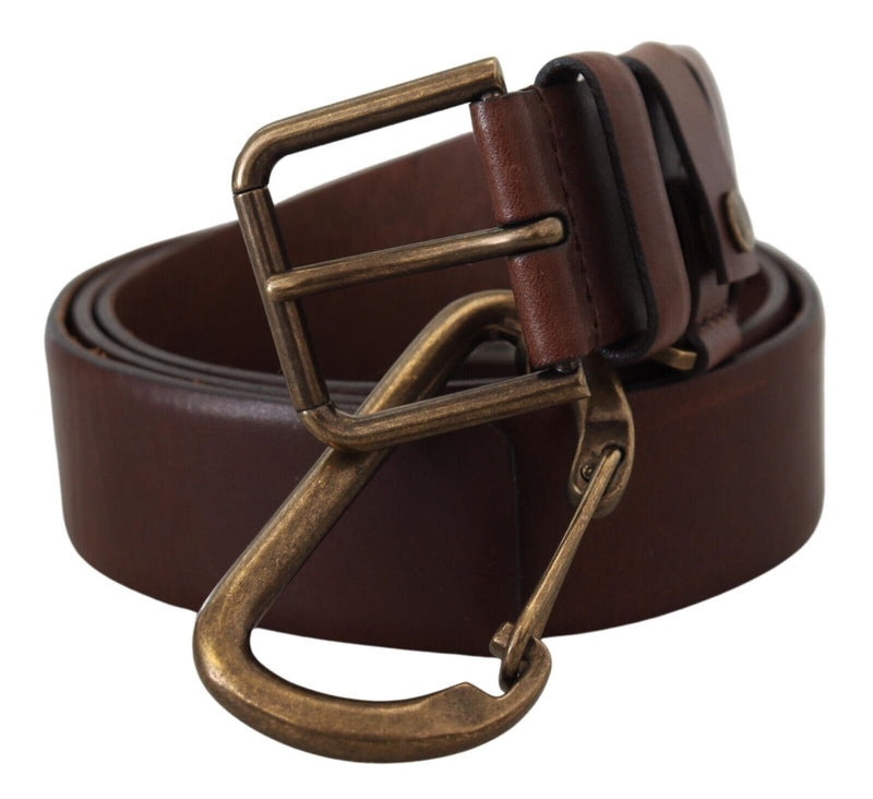 Ceinture Dolce &amp; Gabbana en cuir marron avec boucle en métal doré et mousqueton