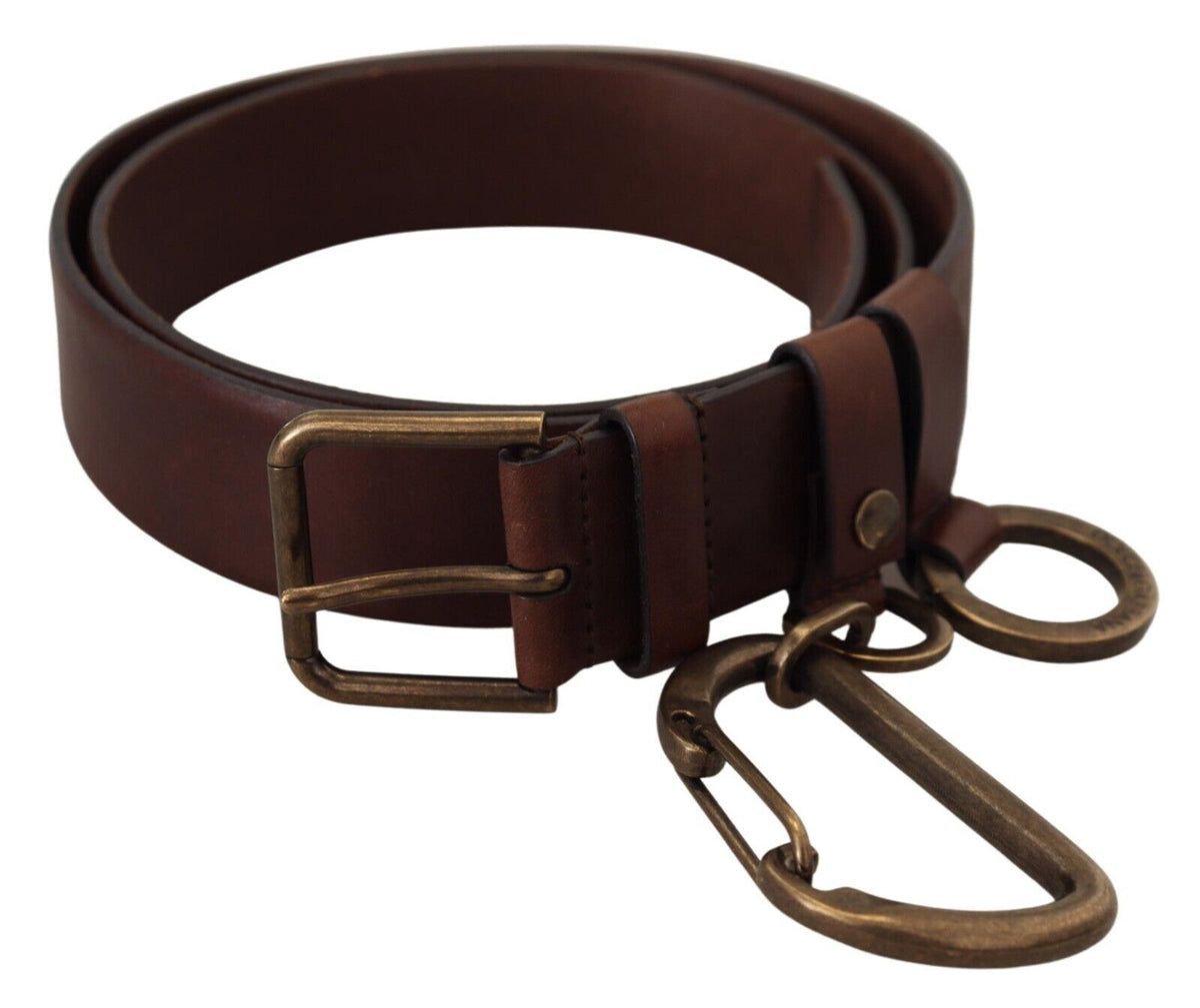 Ceinture Dolce &amp; Gabbana en cuir marron avec boucle en métal doré et mousqueton