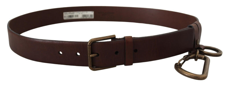 Ceinture Dolce &amp; Gabbana en cuir marron avec boucle en métal doré et mousqueton