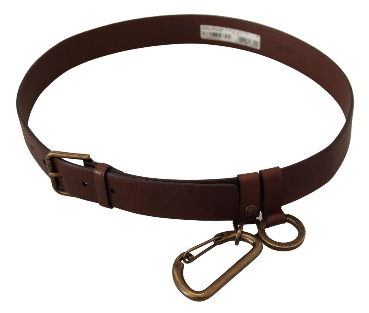 Ceinture Dolce &amp; Gabbana en cuir marron avec boucle en métal doré et mousqueton