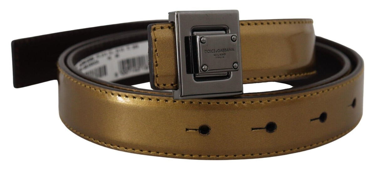 Ceinture Dolce &amp; Gabbana en cuir doré avec boucle carrée en métal argenté