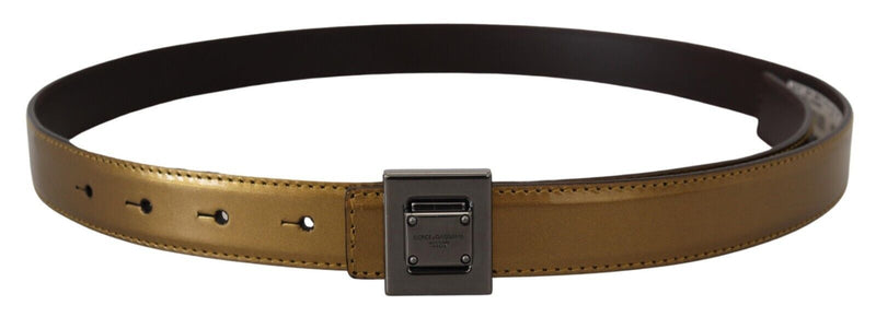 Ceinture Dolce &amp; Gabbana en cuir doré avec boucle carrée en métal argenté