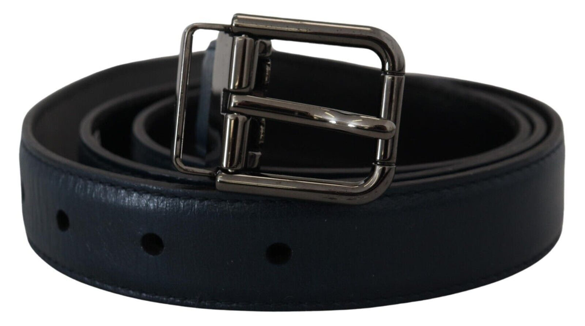 Ceinture vintage Dolce &amp; Gabbana en cuir bleu avec boucle en métal argenté