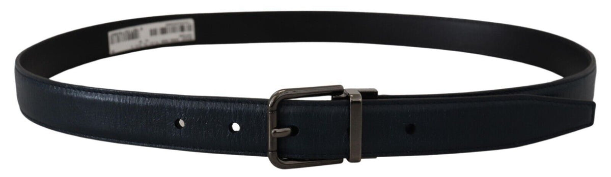 Ceinture vintage Dolce &amp; Gabbana en cuir bleu avec boucle en métal argenté