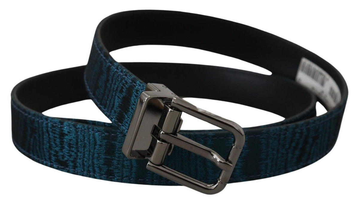 Ceinture Dolce &amp; Gabbana en jacquard bleu moiré métal argenté pour homme
