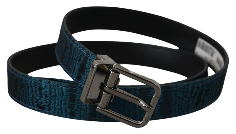 Ceinture Dolce &amp; Gabbana en jacquard bleu moiré métal argenté pour homme