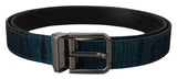 Ceinture Dolce &amp; Gabbana en jacquard bleu moiré métal argenté pour homme