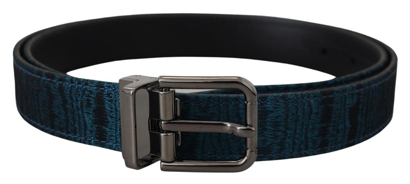 Ceinture Dolce &amp; Gabbana en jacquard bleu moiré métal argenté pour homme