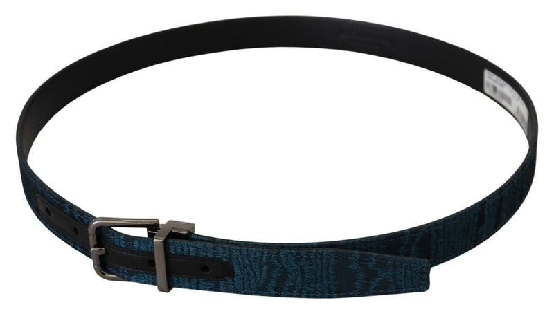 Ceinture Dolce &amp; Gabbana en jacquard bleu moiré métal argenté pour homme