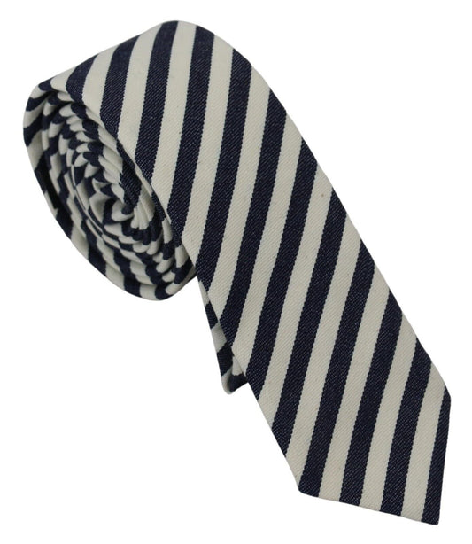 Cravate en soie ajustable classique à rayures blanches et bleues Denny Rose pour homme