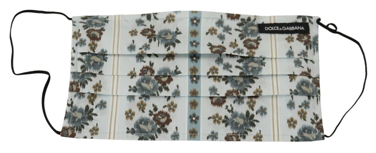 Dolce & Gabbana White Floral Cotton Pleated Face Mask