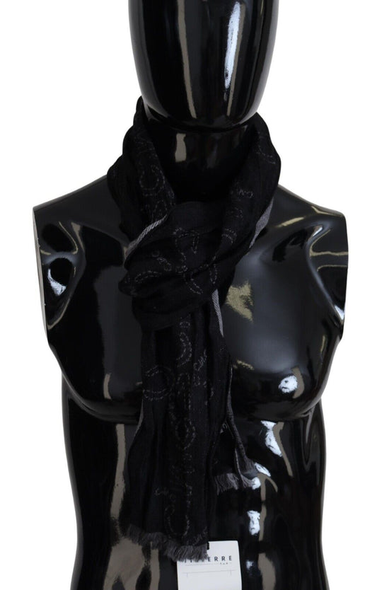 Costume National Noir Gris Logo Imprimé Hommes Cou Châle Écharpe